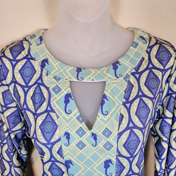 Ava Lynn Resort Dress Nautical Seahorse Colorful Peru Sundress Shift Womens M - Picture 4 of 15